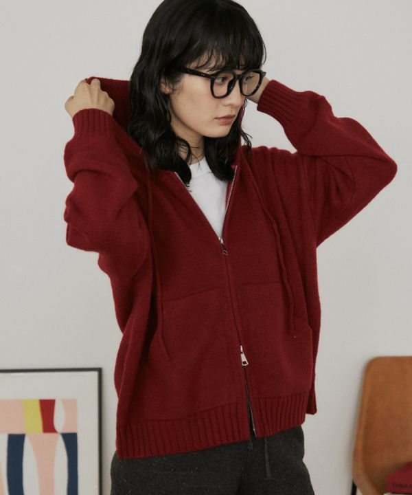 雙拉鍊針織連帽外套 