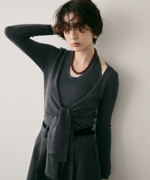 掛脖假兩件針織衫 