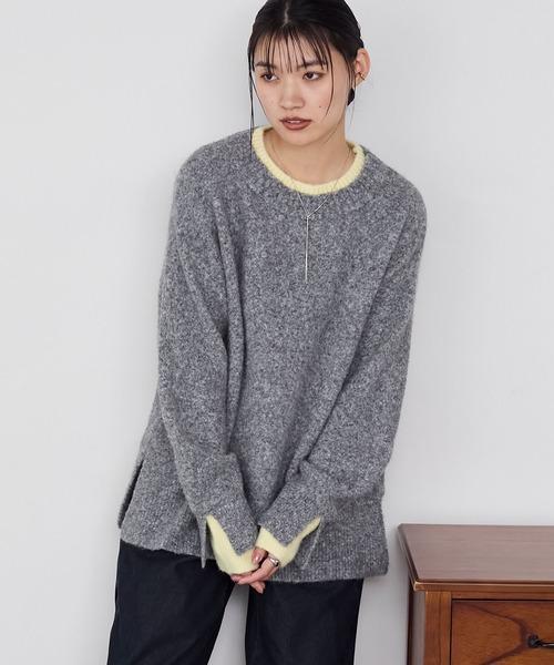 撞色假兩件寬鬆針織上衣 