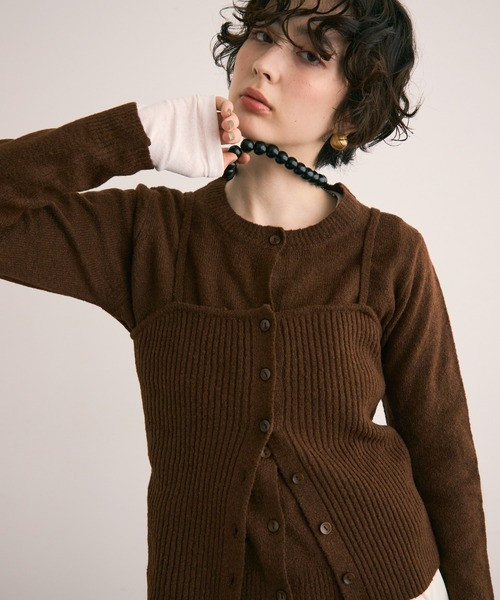 圓領針織外套+羅紋背心 