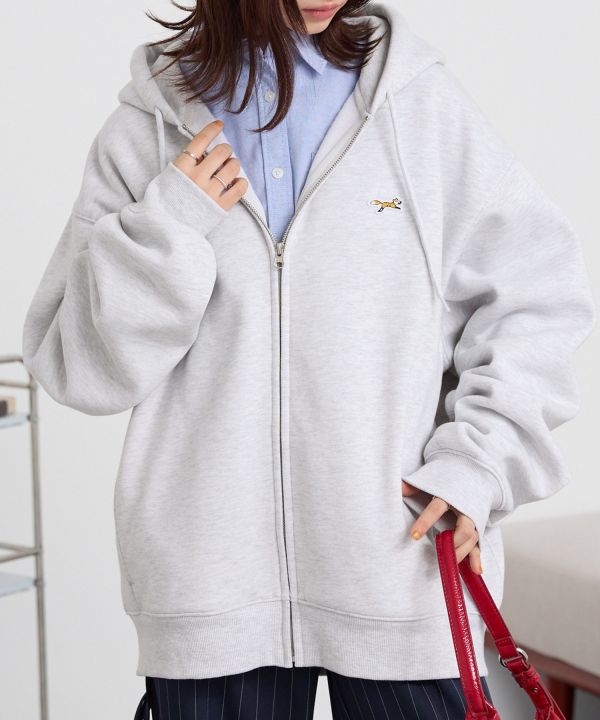 Penny's 狐狸刺繡超大拉鍊連帽外套 