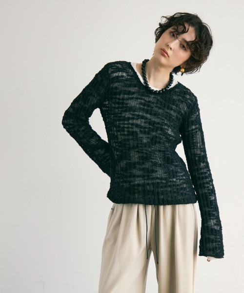 竹節透紗針織上衣 