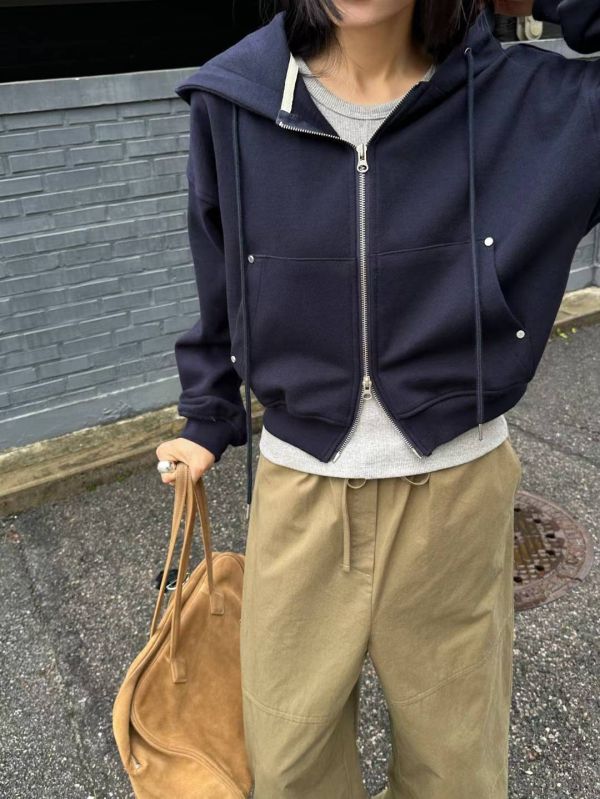 雙開拉鍊短版連帽外套 