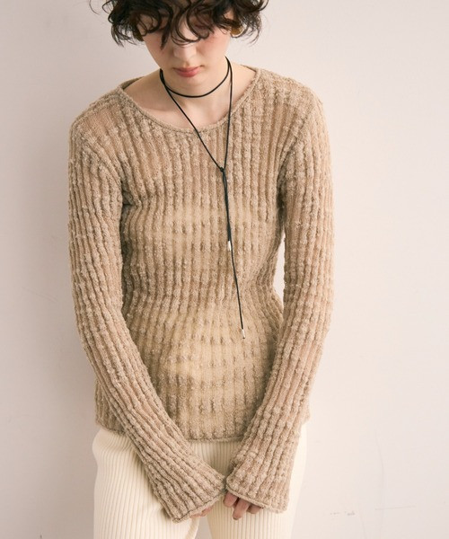 竹節透紗針織上衣 