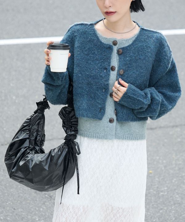 混色拉絨疊層針織開襟衫 