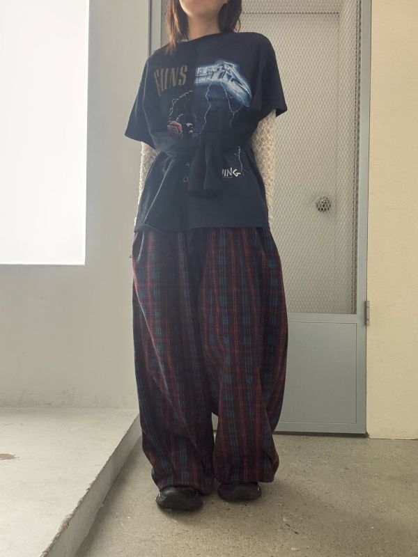 設計師檔口 格紋鬆緊氣球褲 