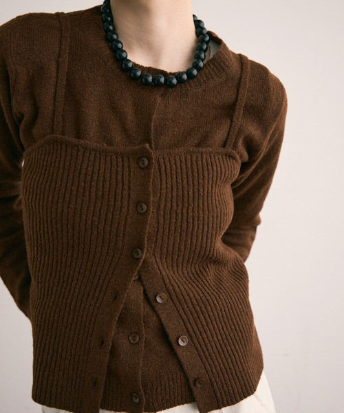 圓領針織外套+羅紋背心 