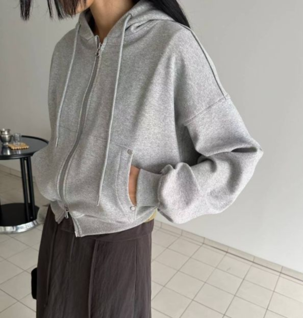 雙開拉鍊短版連帽外套 