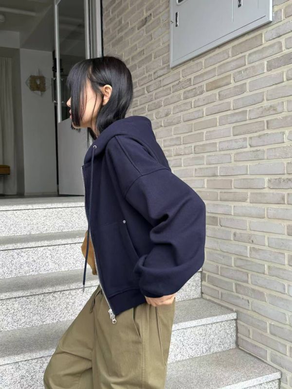 雙開拉鍊短版連帽外套 