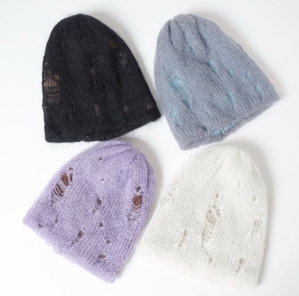 破損雙色針織帽 Mohair Damage Layered Knit Cap 