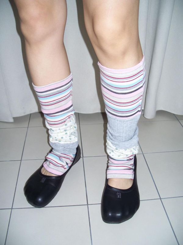 條紋小花撞色 2WAY 襪套 