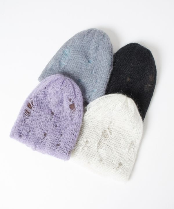 破損雙色針織帽 Mohair Damage Layered Knit Cap 