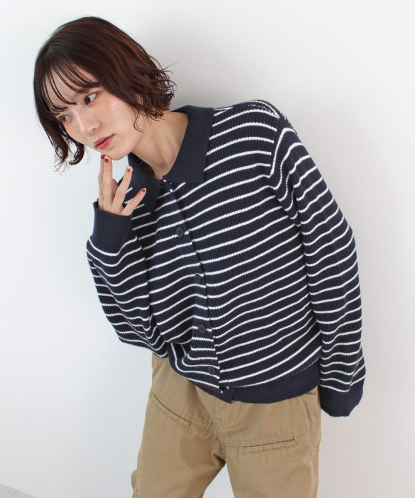 條紋排扣針織外套 