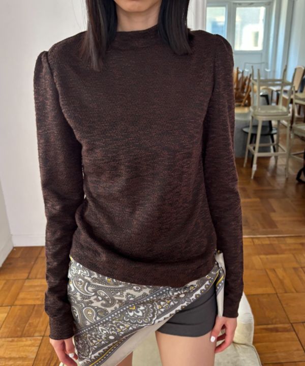 提花小高領薄長T 