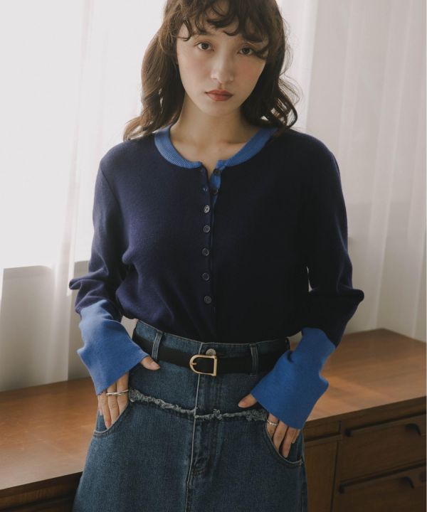 撞色排扣針織上衣 