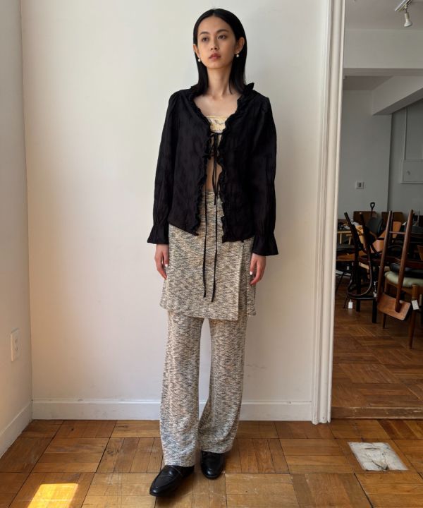 提花多釦及膝裙 