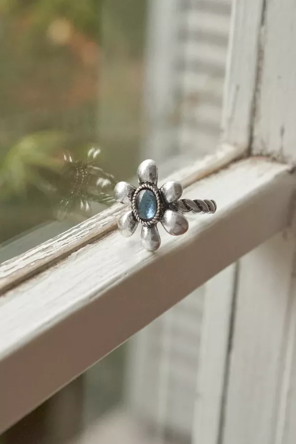 復古彩色寶石花朵戒指 