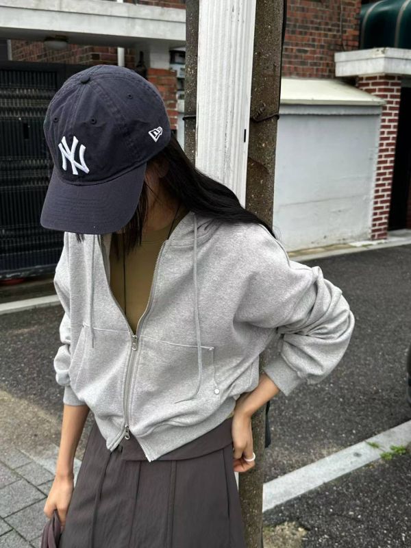 雙開拉鍊短版連帽外套 