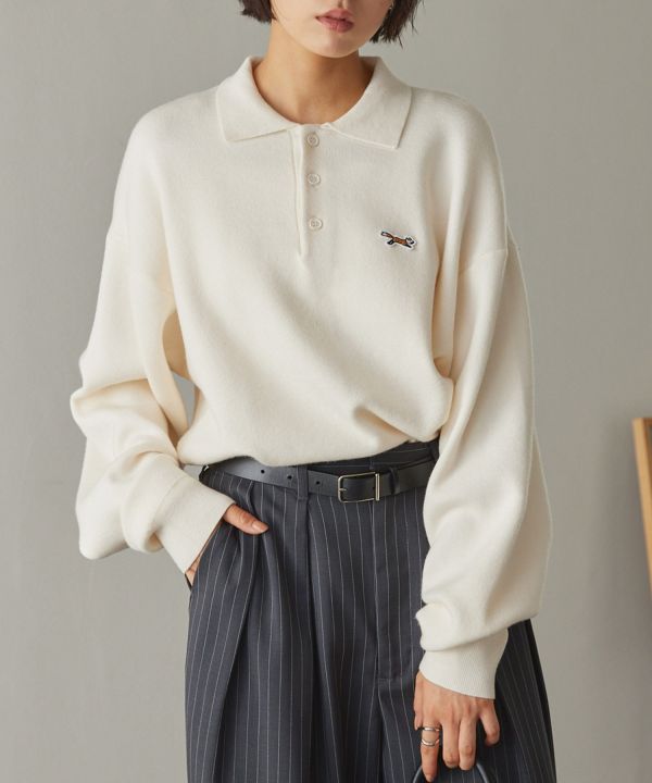 Penny's 狐狸刺繡透氣針織 Polo 衫 