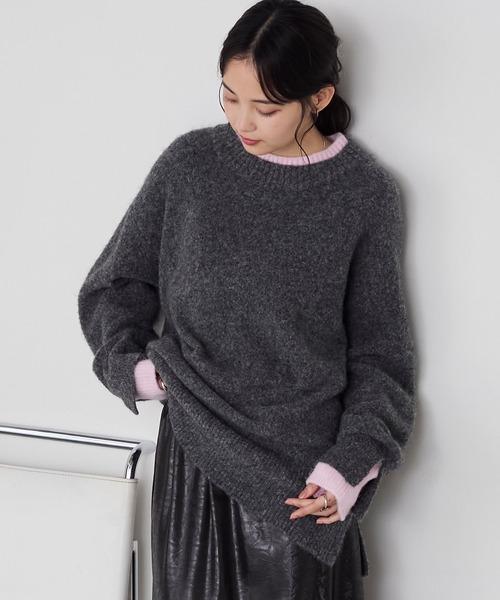 撞色假兩件寬鬆針織上衣 