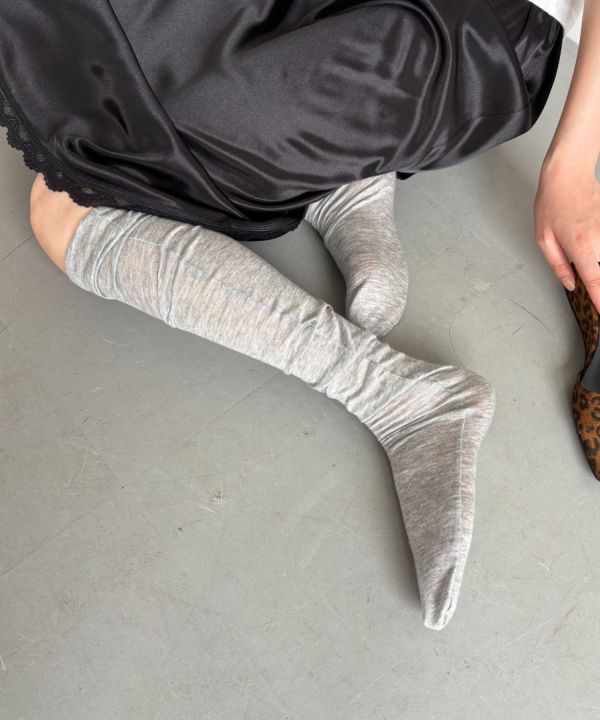 皺摺微透小腿襪 