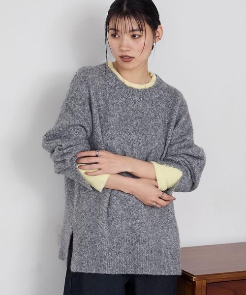 撞色假兩件寬鬆針織上衣 