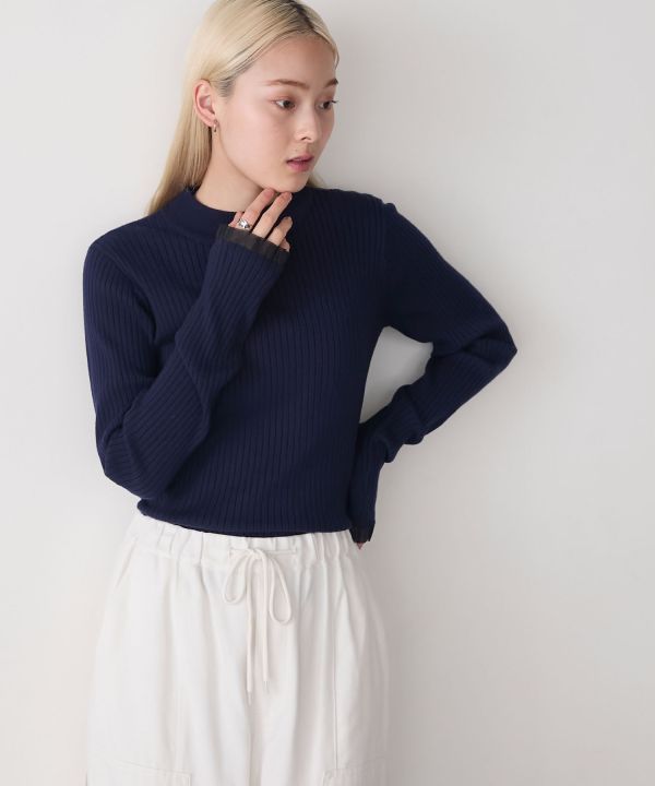 薄紗荷葉邊袖口羅紋針織套頭衫 