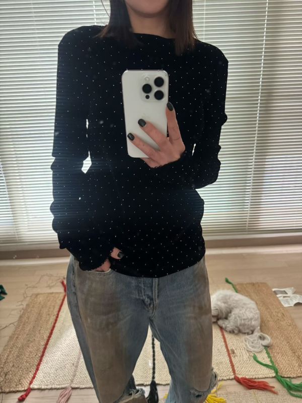 設計師檔口 爆鑽細閃絨面薄長T 