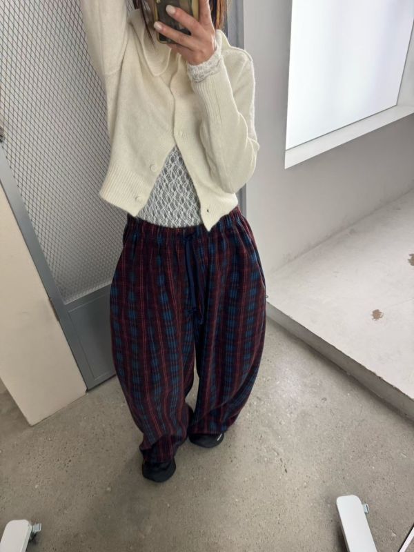 設計師檔口 格紋鬆緊氣球褲 