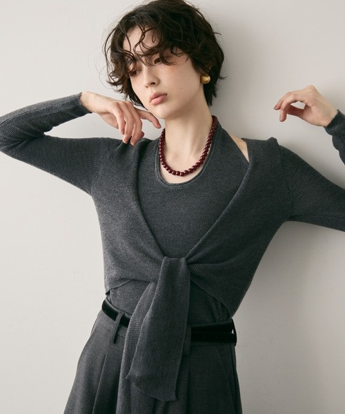 掛脖假兩件針織衫 