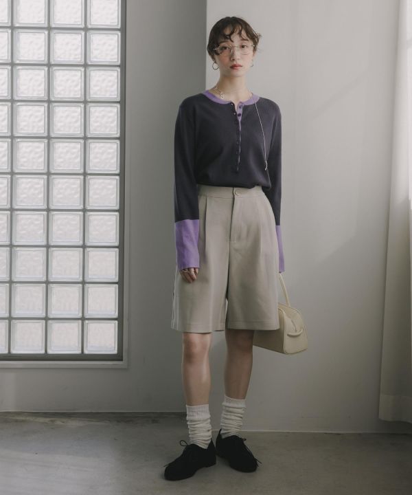 撞色排扣針織上衣 