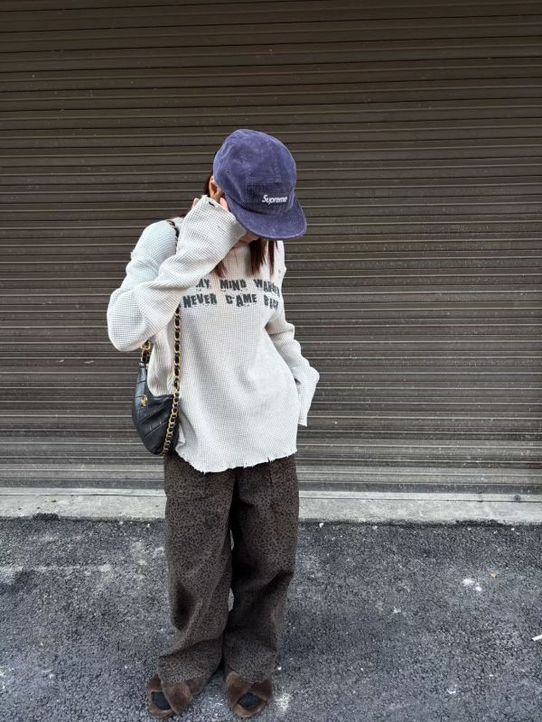 做舊破損華夫格彈性長T 