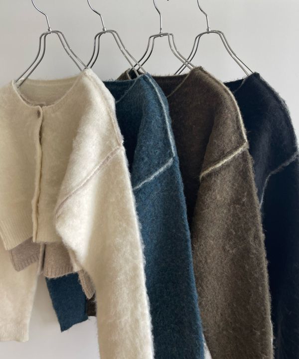 混色拉絨疊層針織開襟衫 