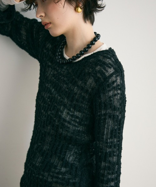 竹節透紗針織上衣 