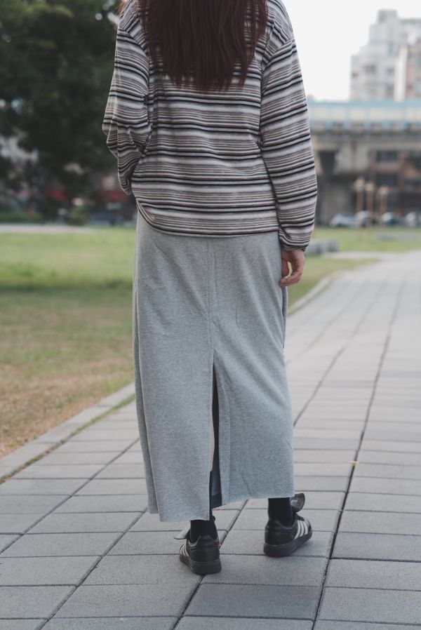 棉布牛仔拼接長裙 