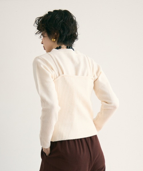 圓領針織外套+羅紋背心 