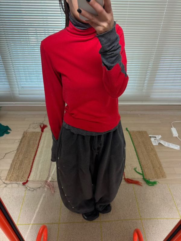 假兩件設計小高領打底衣 