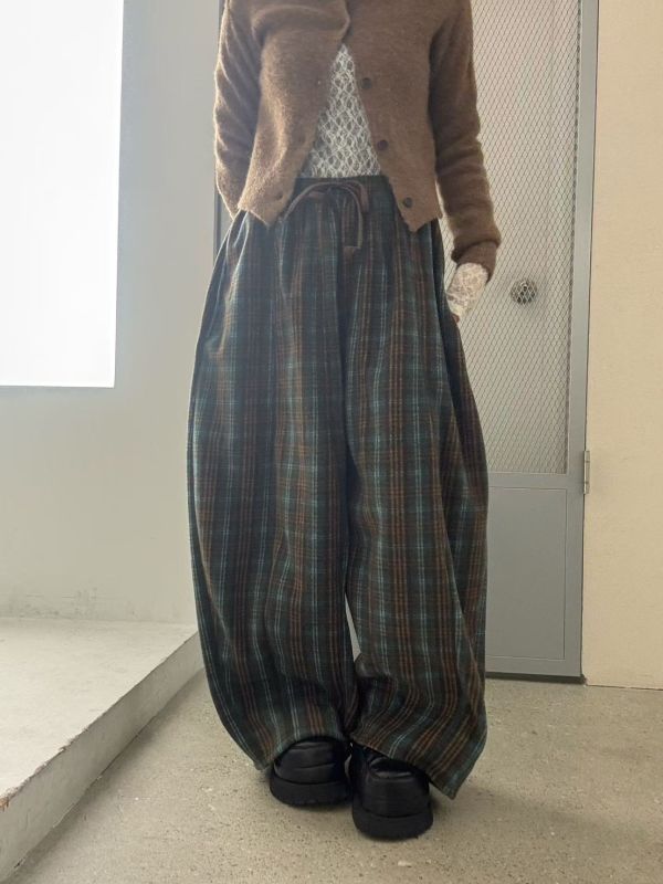 設計師檔口 格紋鬆緊氣球褲 