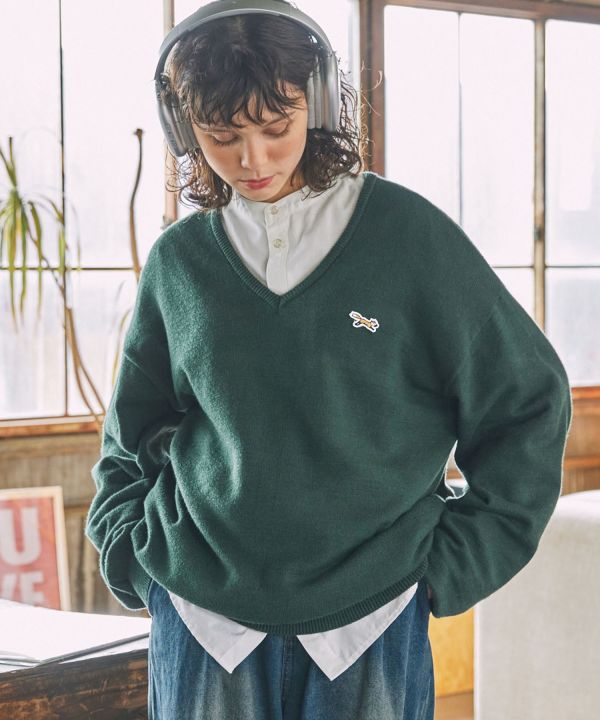 Penny's 狐狸刺繡 V 領針織套頭衫 