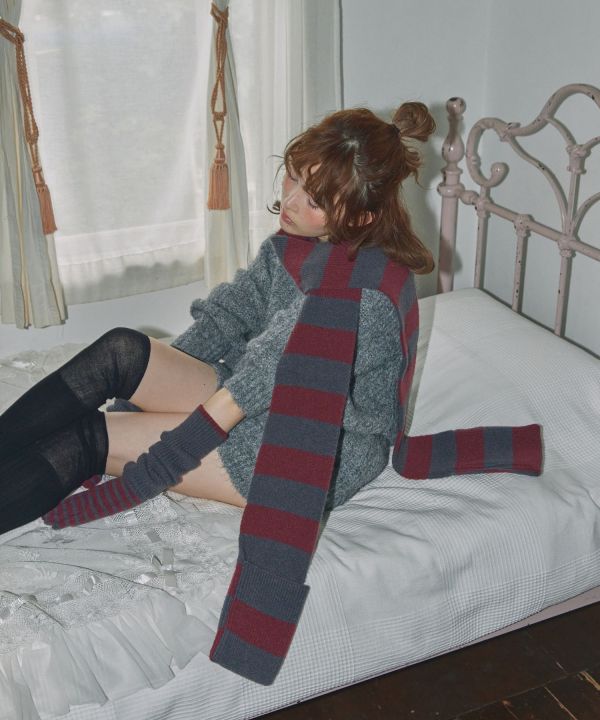 條紋口袋長圍巾 