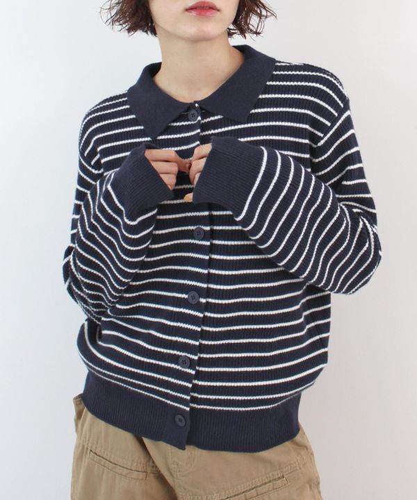 條紋排扣針織外套 