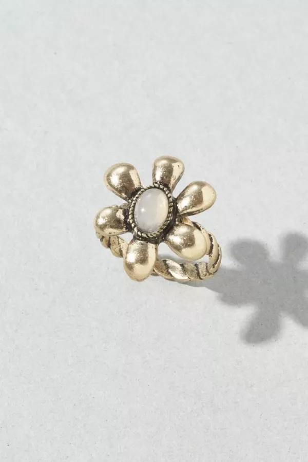 復古彩色寶石花朵戒指 