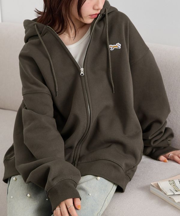 Penny's 狐狸刺繡超大拉鍊連帽外套 