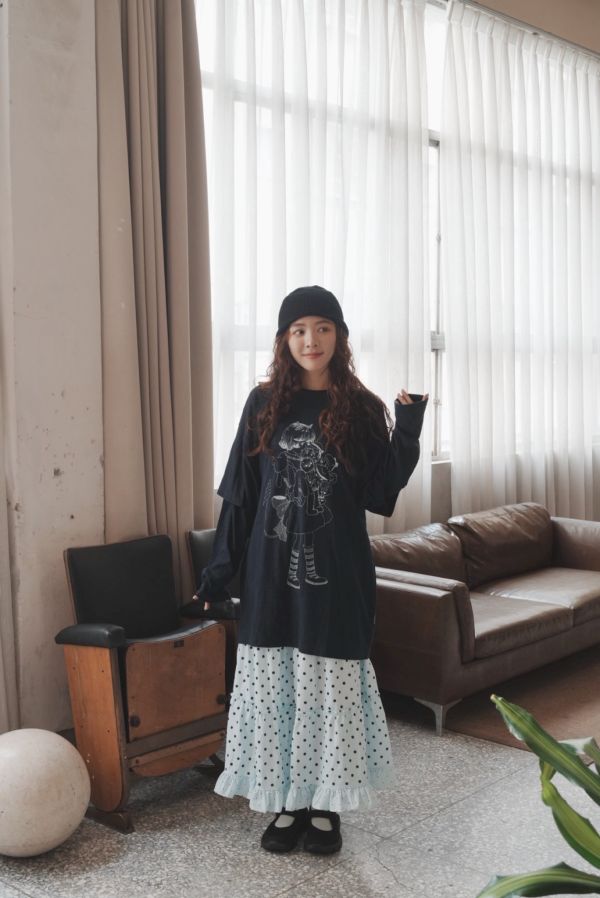 激推！Nice Ghost Club 假兩件寬鬆長T 