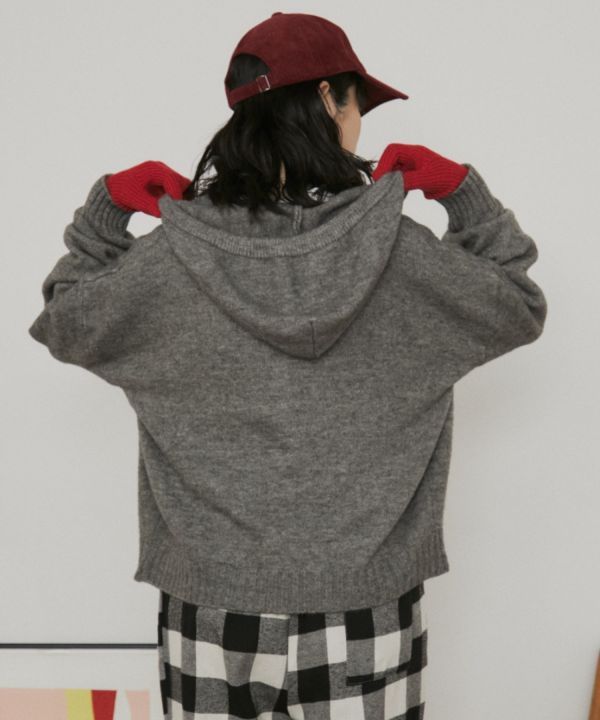 雙拉鍊針織連帽外套 