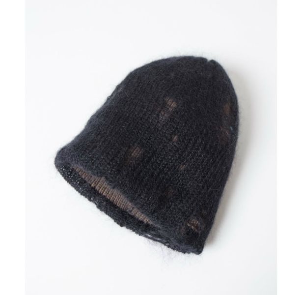 破損雙色針織帽 Mohair Damage Layered Knit Cap 