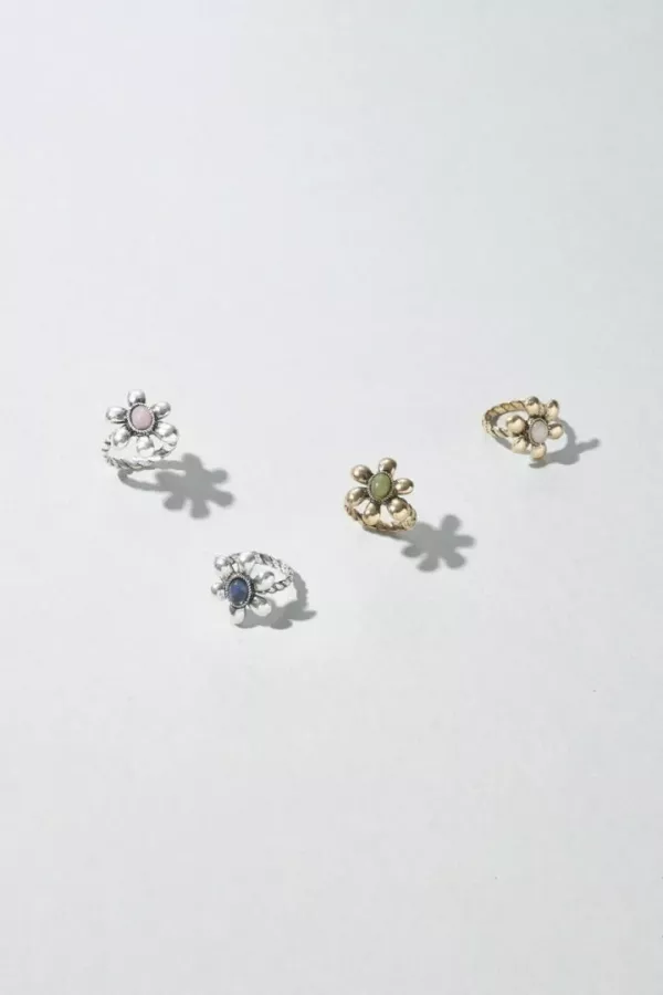 復古彩色寶石花朵戒指 