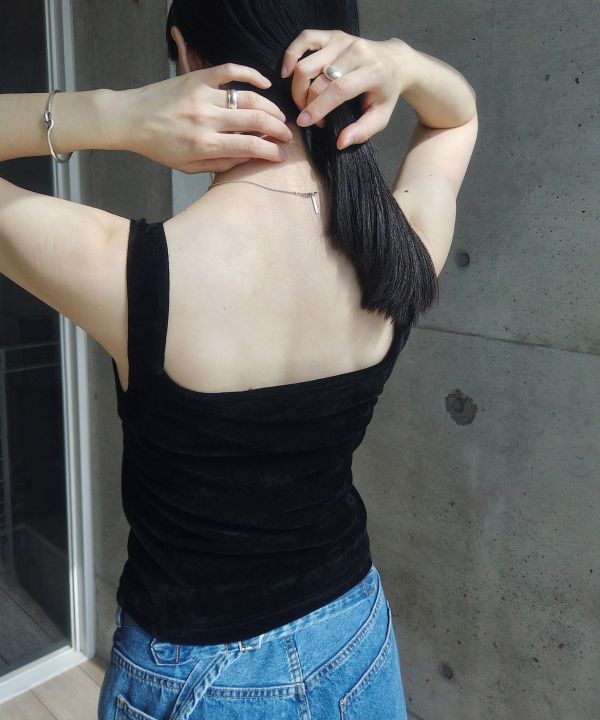 絨布方領背心 