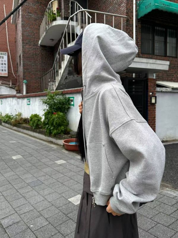 雙開拉鍊短版連帽外套 