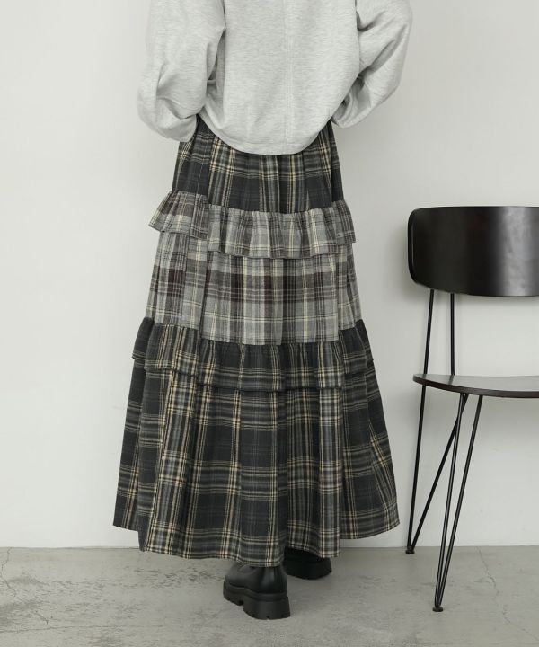 法蘭絨格紋蛋糕裙 